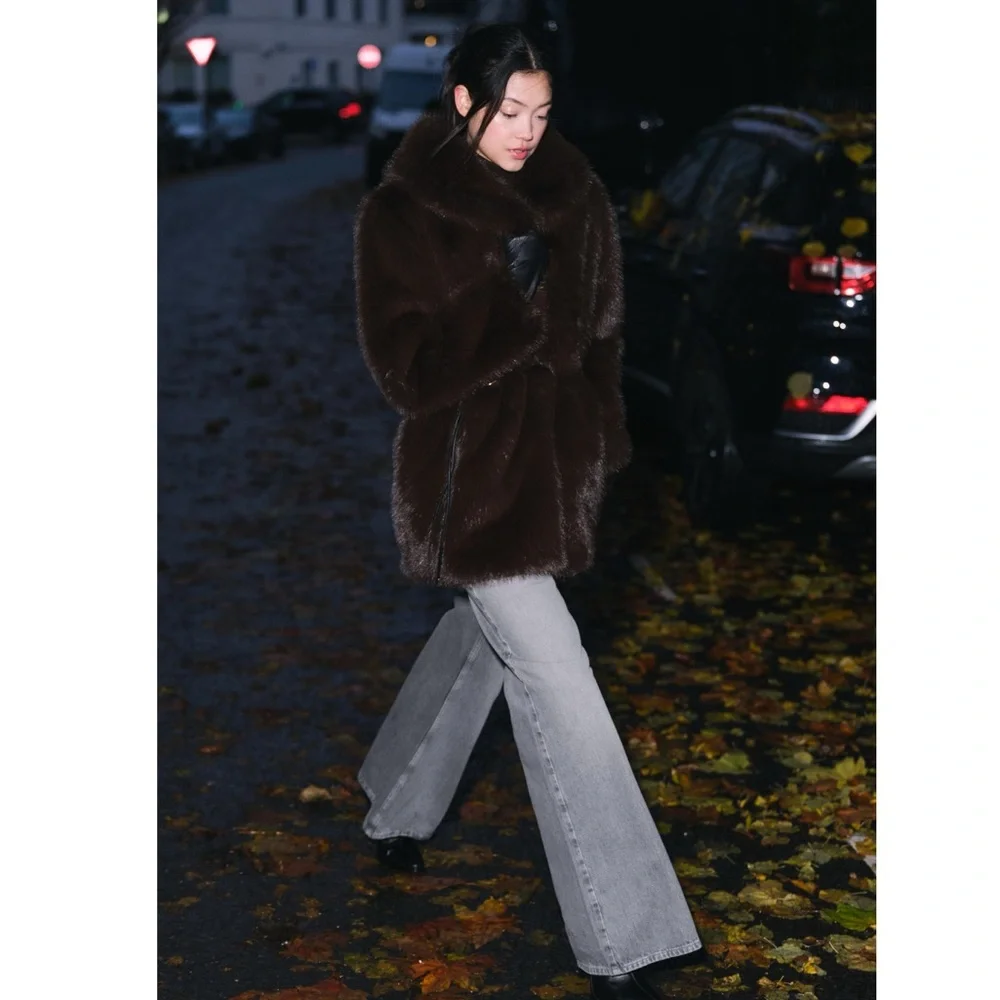 Zara FAUX FUR COAT WITH BELT - Picture 3 of 13